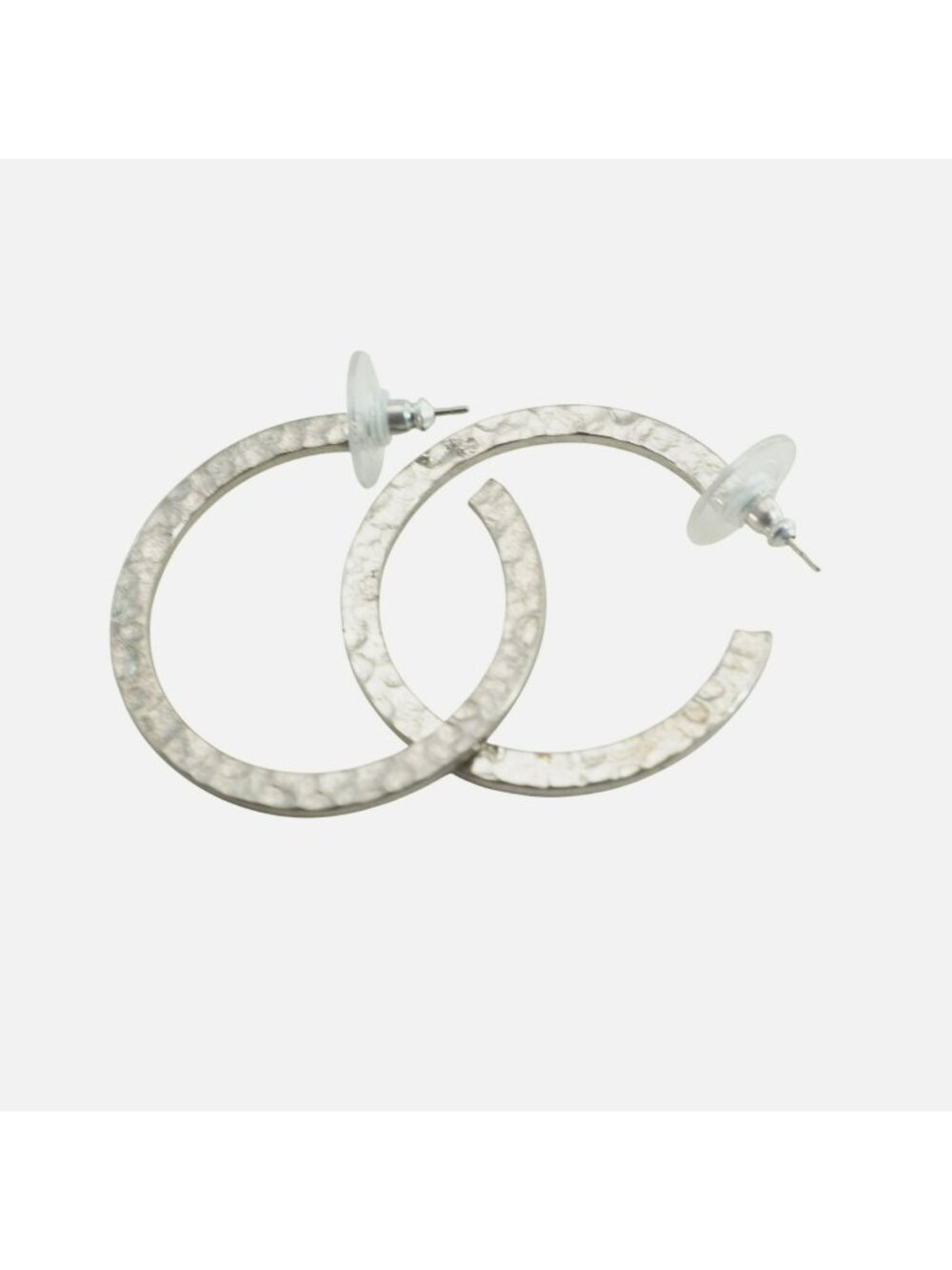 Vintage Hammered Silver-Tone Hoop Earrings With Post Backing